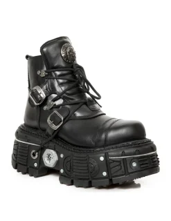 New Rock ANKLE BOOT BLACK IMPERFECT WITH LACES M-TANK007-S1 New